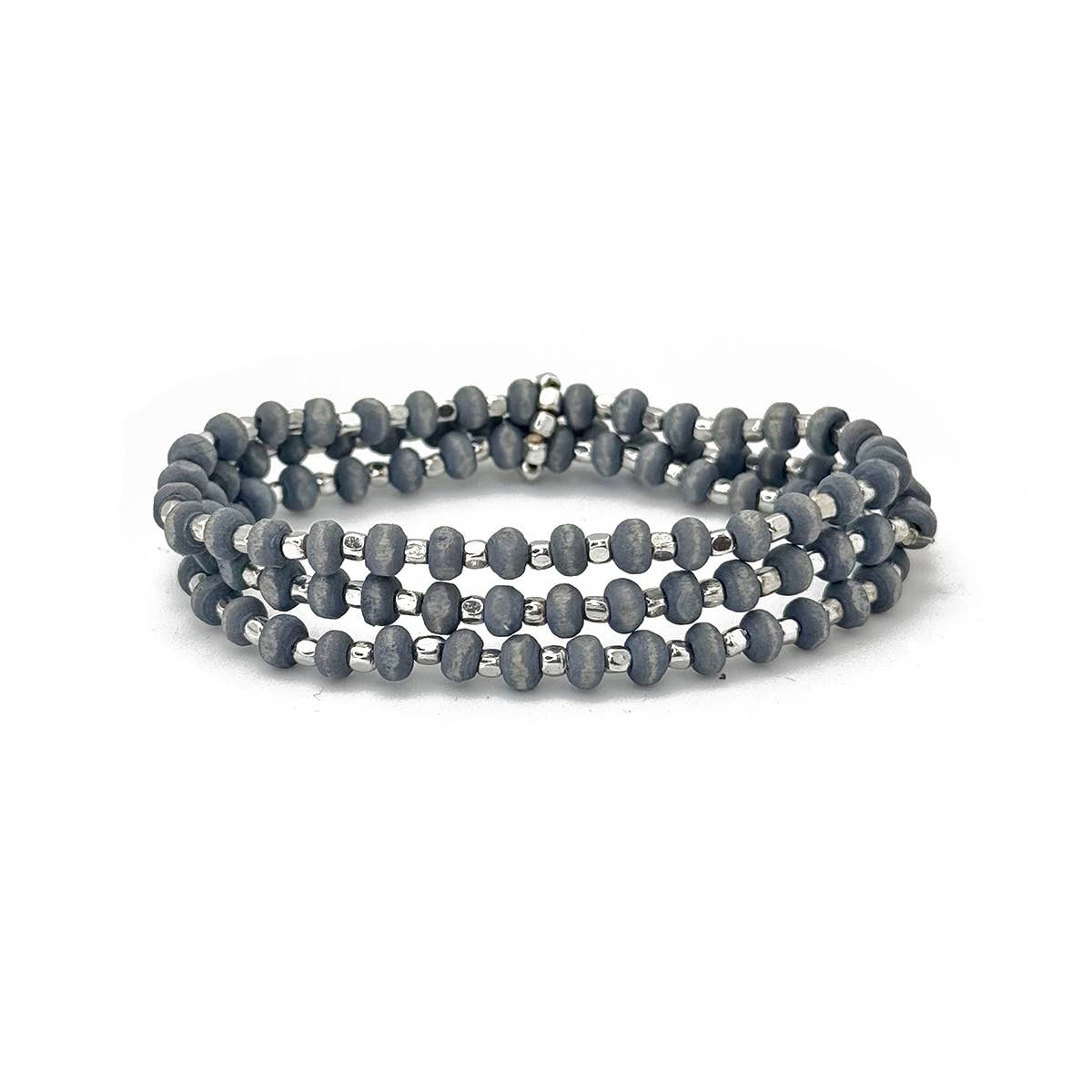 Sachi Wood Bead Wrap Bracelet - Grey