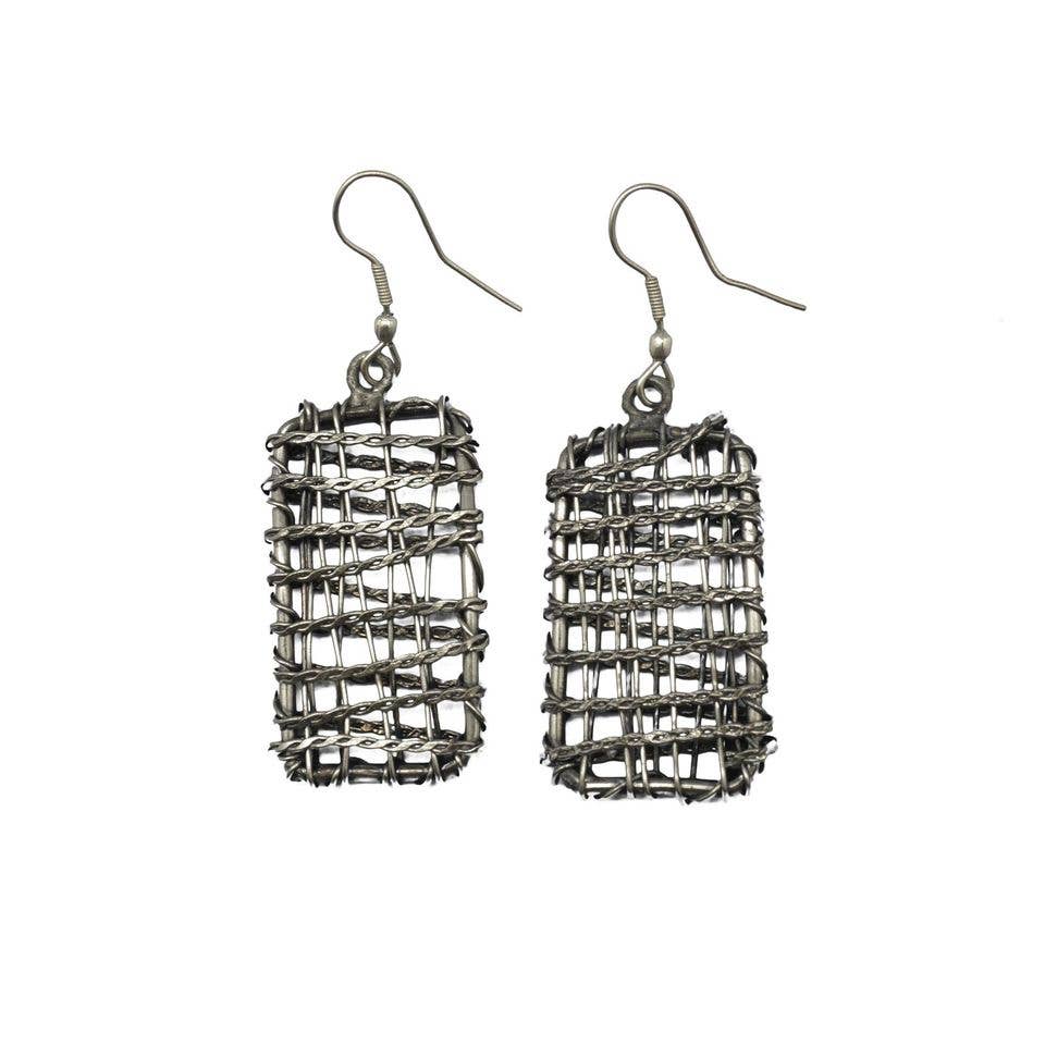 Basketweave Zig Zag Chain in Rectangle Earrings