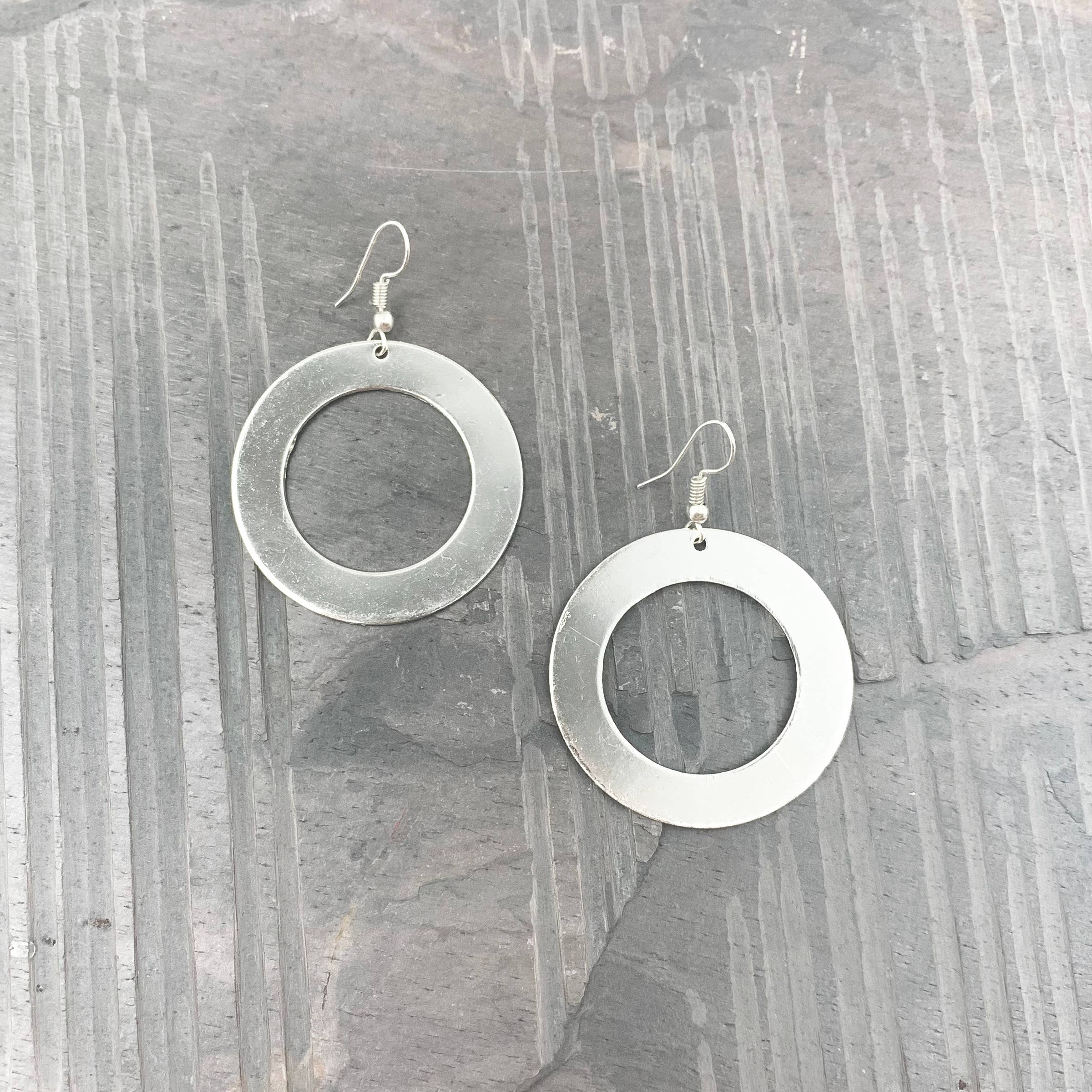 Silver Plated Earrings - Thick Brushed Circles