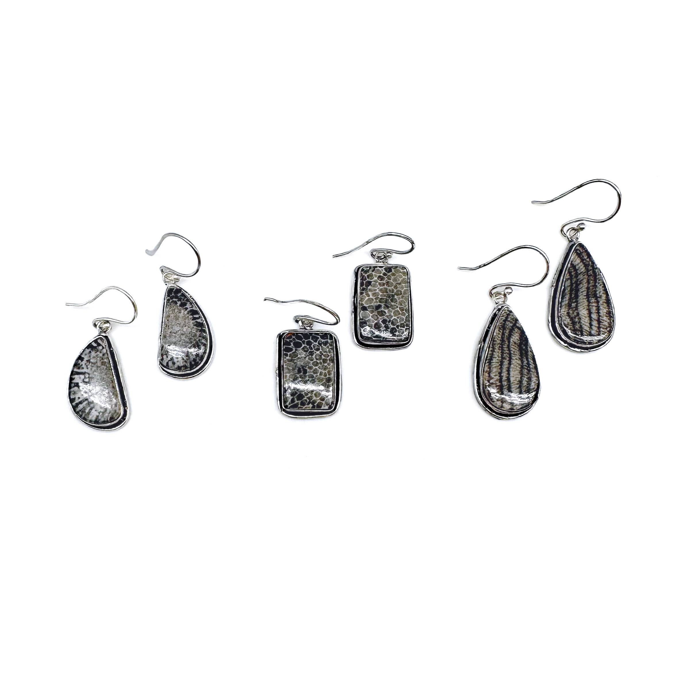 Handcrafted Semiprecious Stone Earrings - Black Fossil Coral