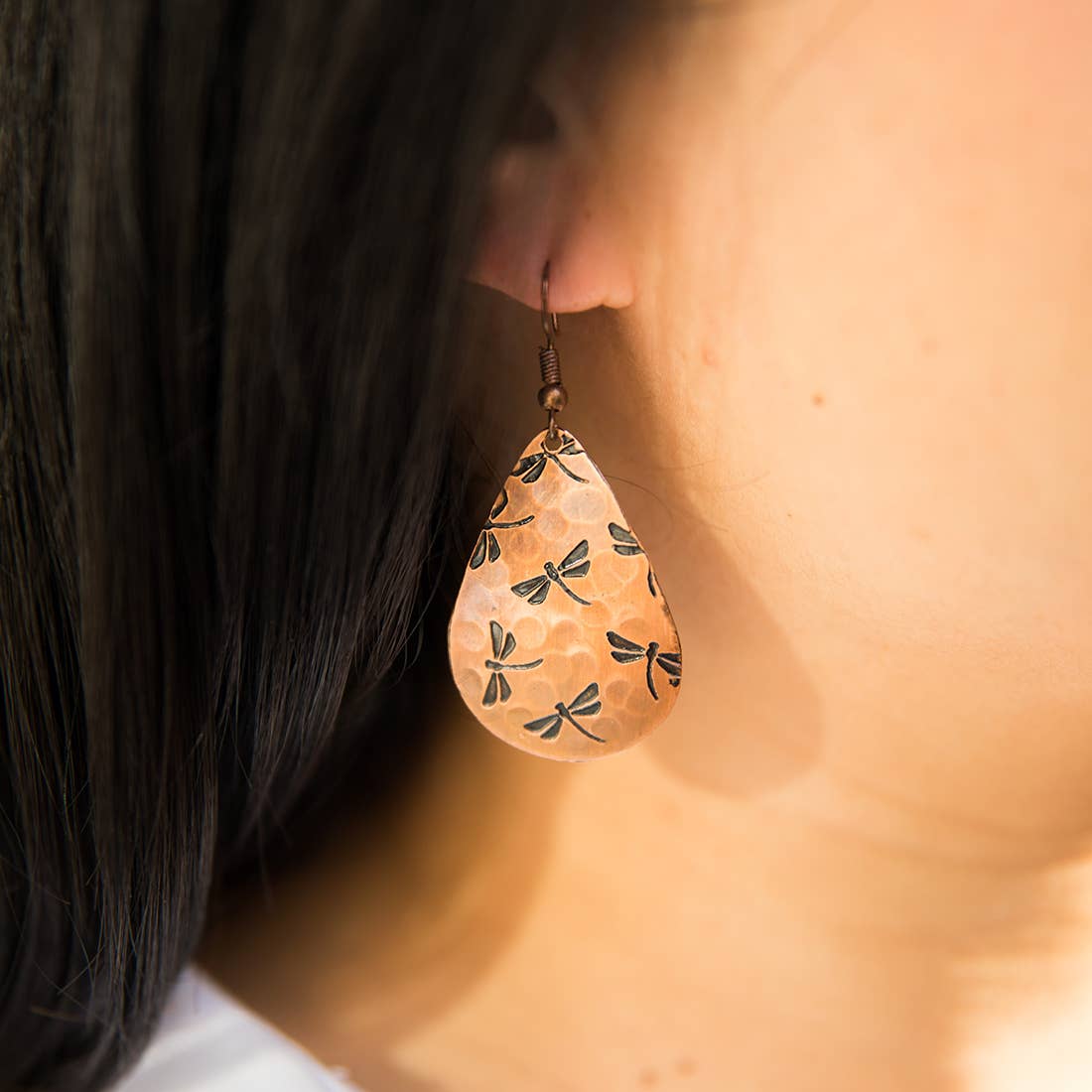 Dragonflies Copper Engraved Earrings