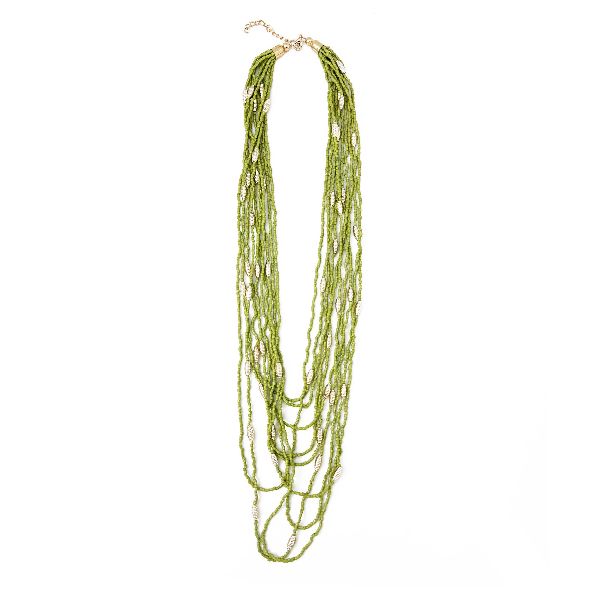 Seed Bead Multi-Strand Necklace - Olive Green