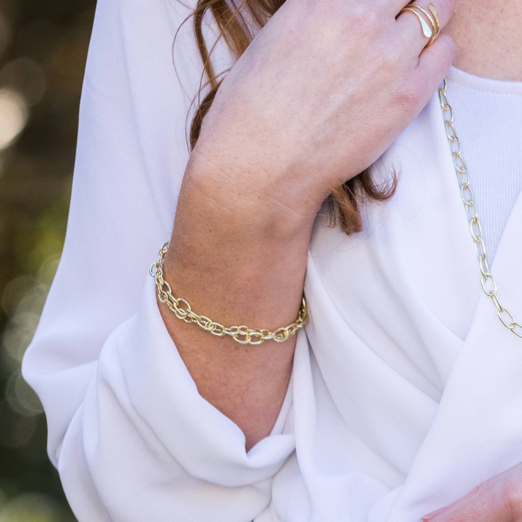 Brass Chain-Link Bracelet - Dual Oval Chains