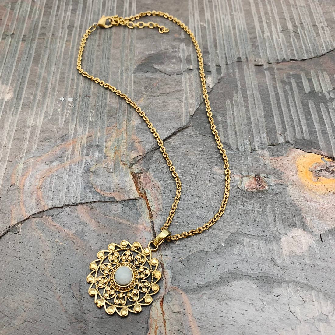 Tanvi Collection Necklace - Gold Waves with Moonstone