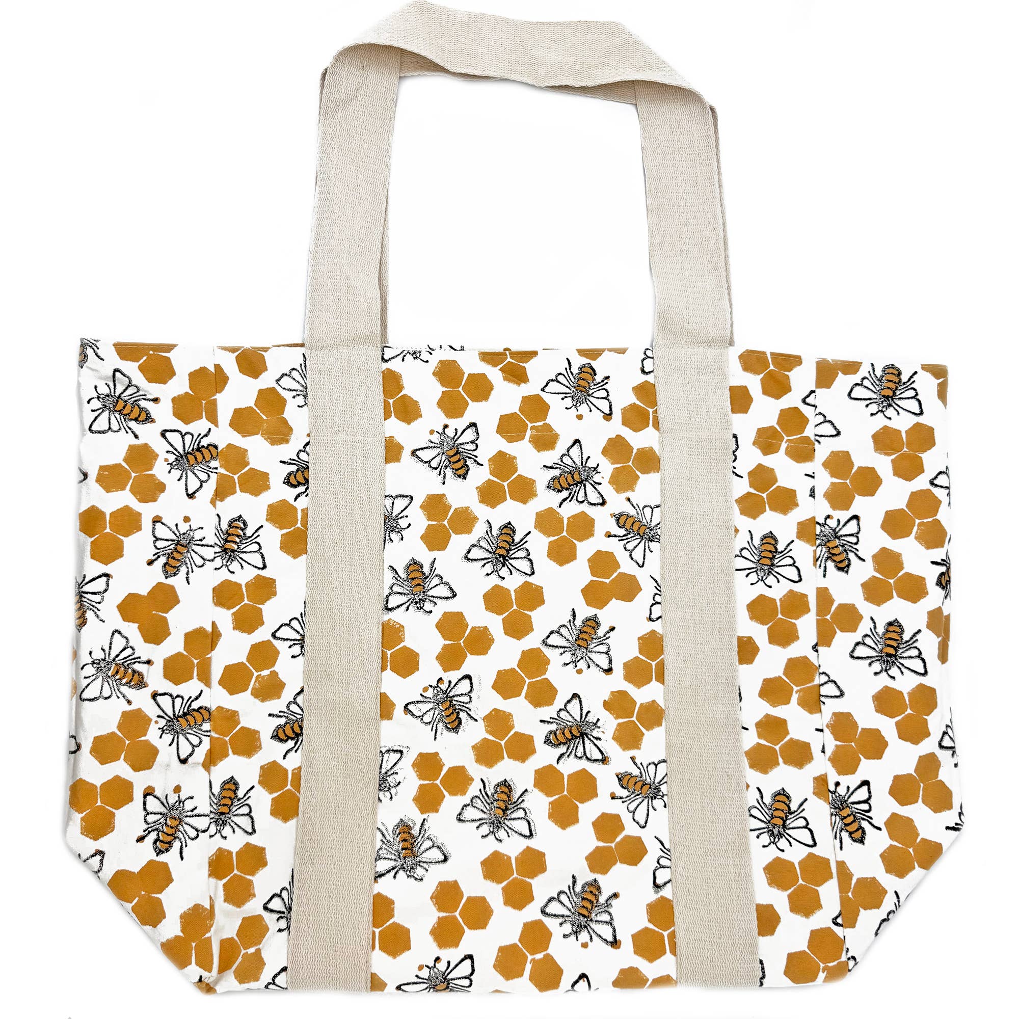 Handcrafted Canvas Bag with Block-Printed Honey Bees