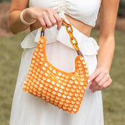 Mia Cotton Purse With Sequins and Chain Handle - Orange