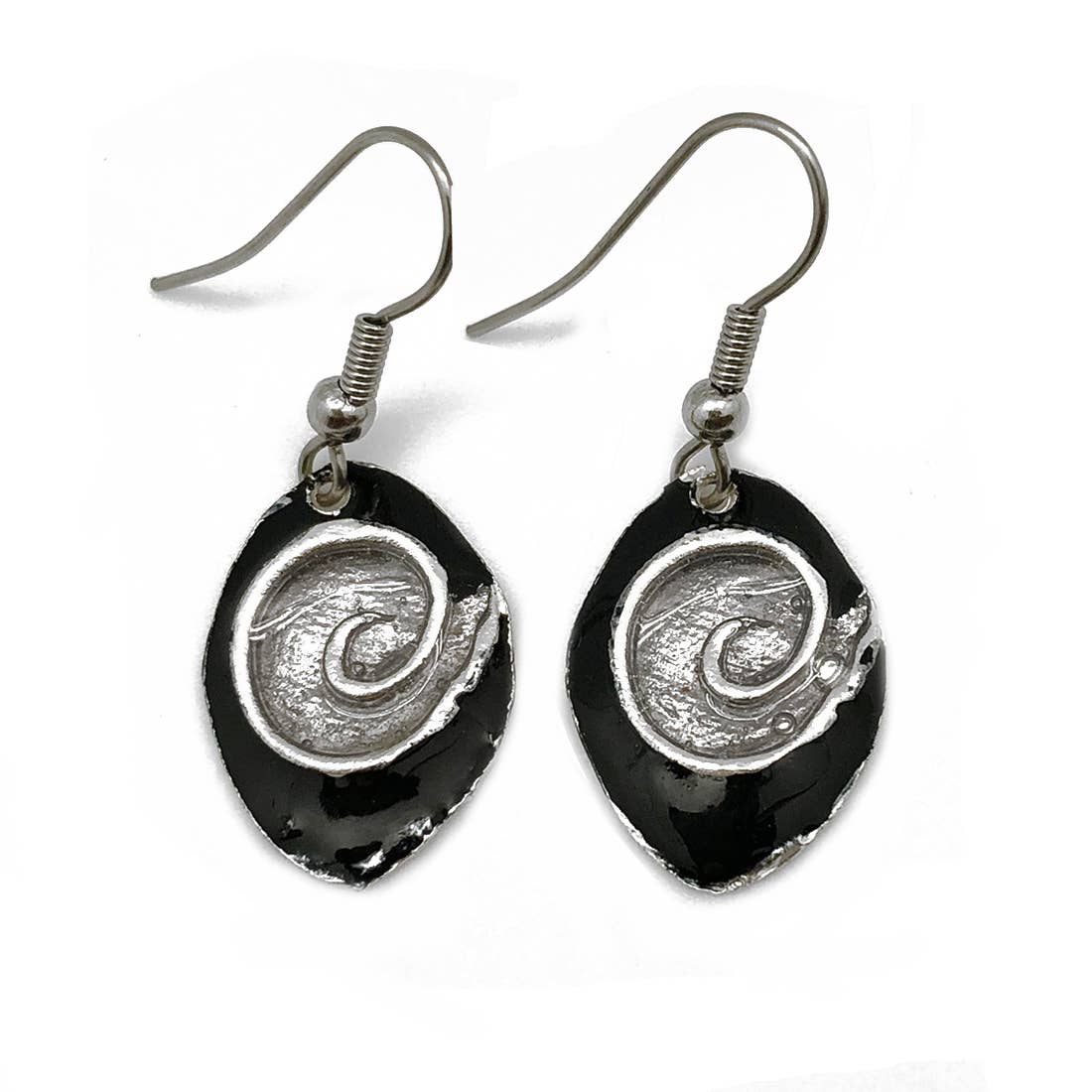 Pewter Earrings with Color Enamel - Black/Grey