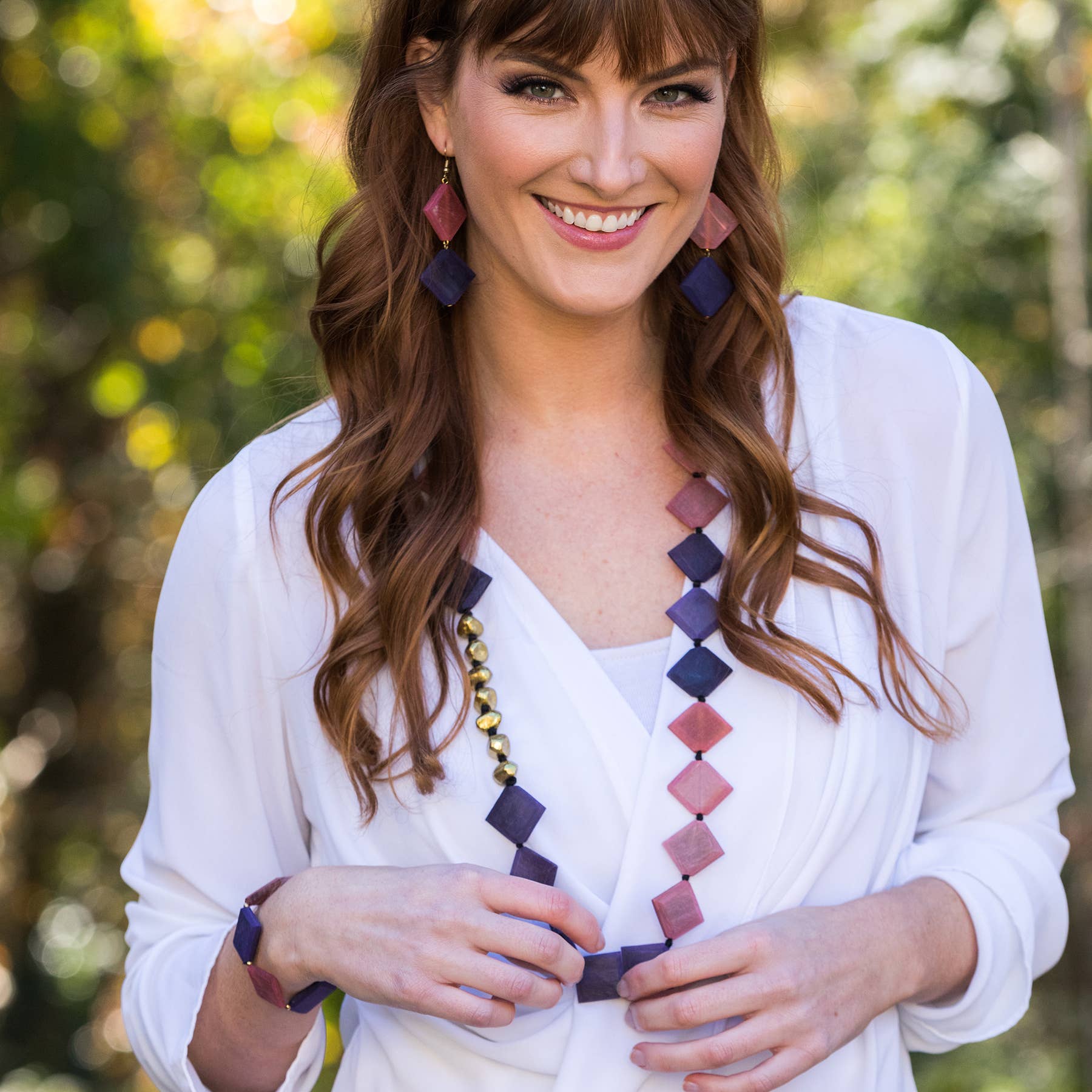 Omala Primrose and Plum Collection Necklace - Squares/Metal