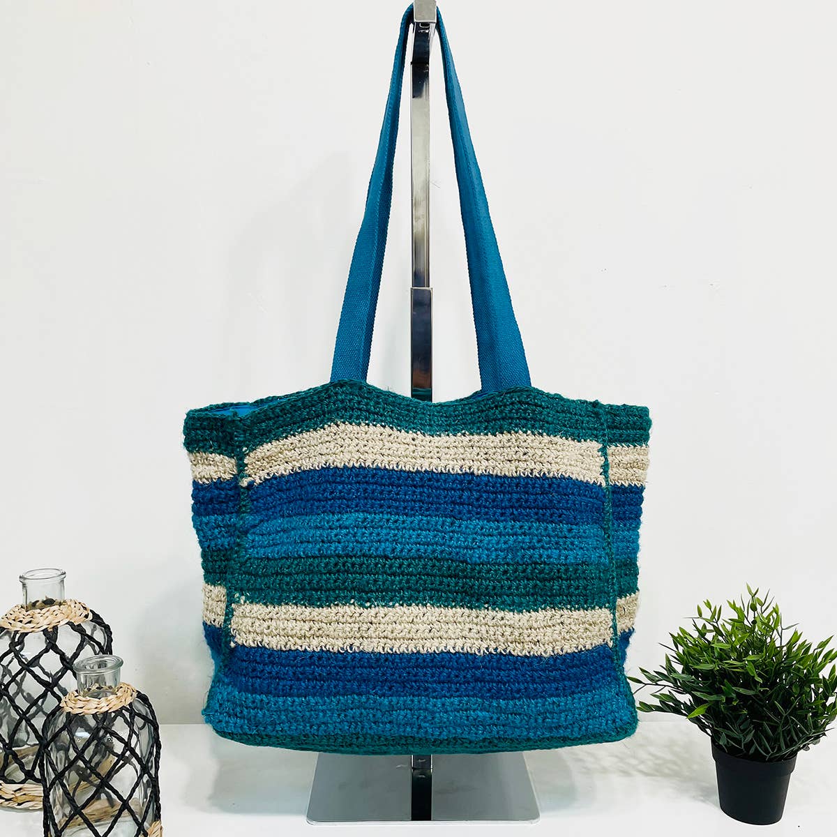 Anya Bag - Large Box Bag with lining - Blue tones