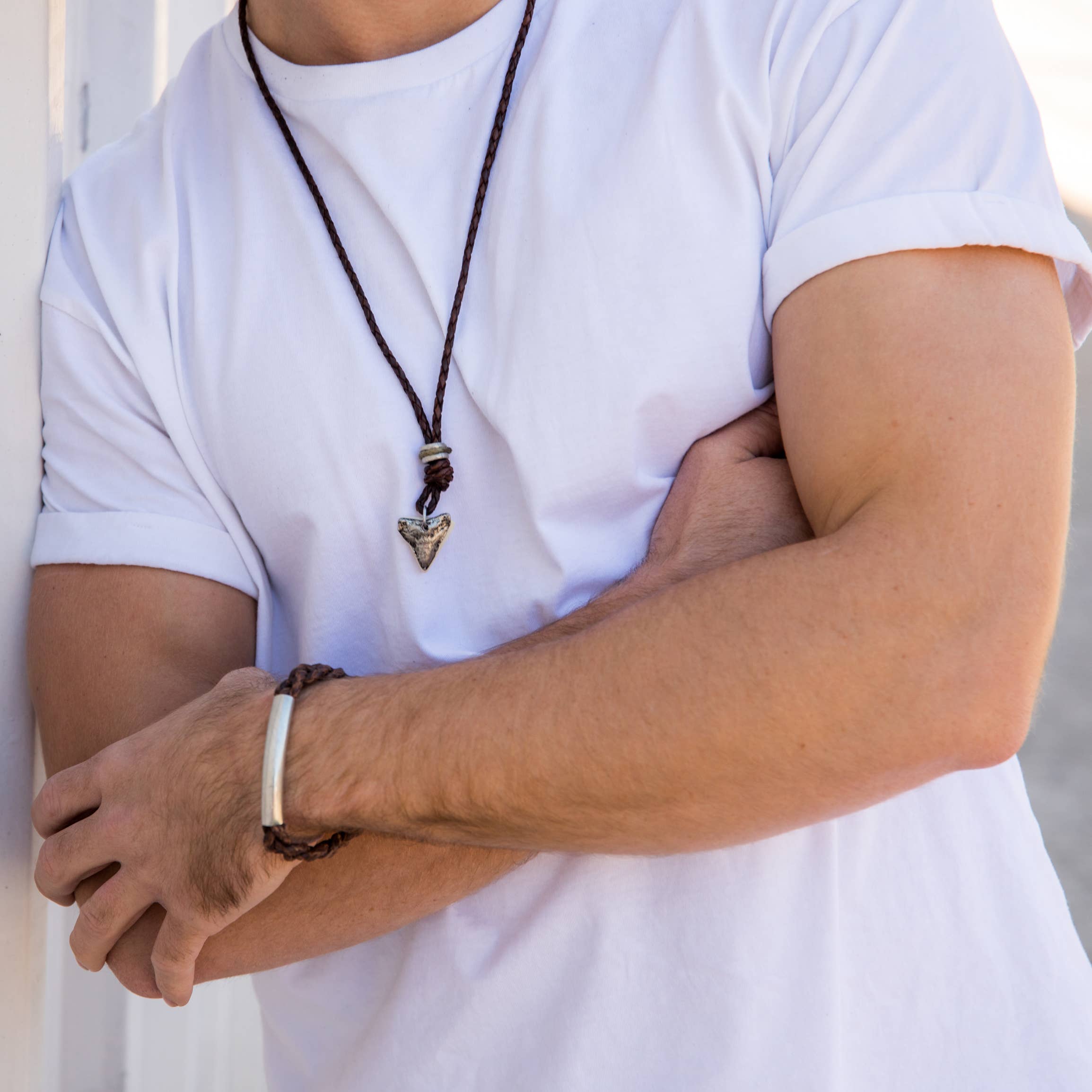 Aadi Shark Tooth Braided Leather Men's Necklace