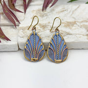 Handcrafted Dusty Blue Art Deco Brass Patina Earrings