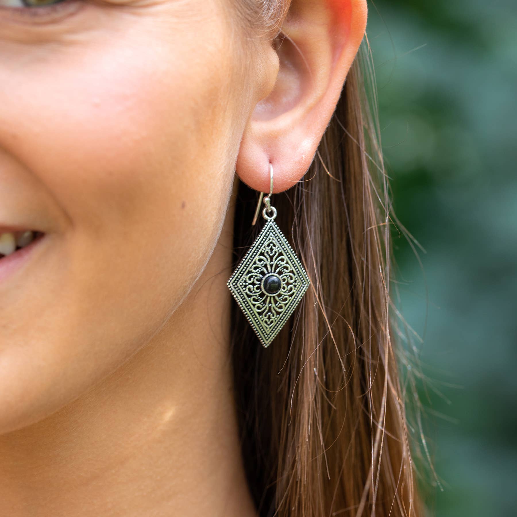 Tanvi Silver-Plated & Black Onyx Earrings - Filigree Diamond