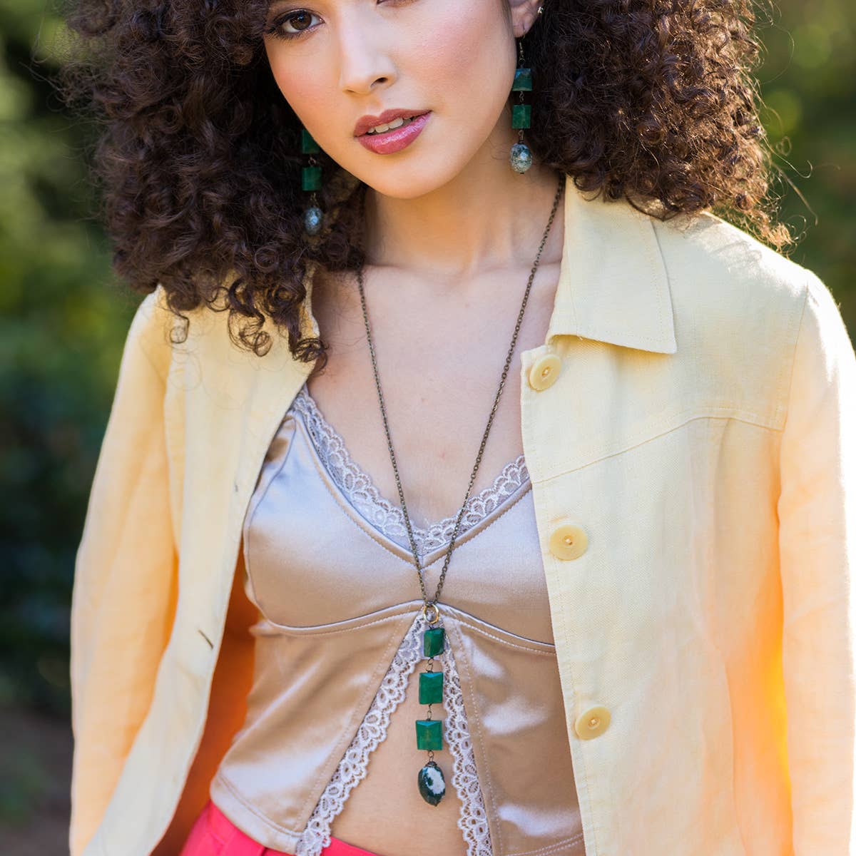 Banjara Cascading Stones Necklace - Aventurine, Tree Agate