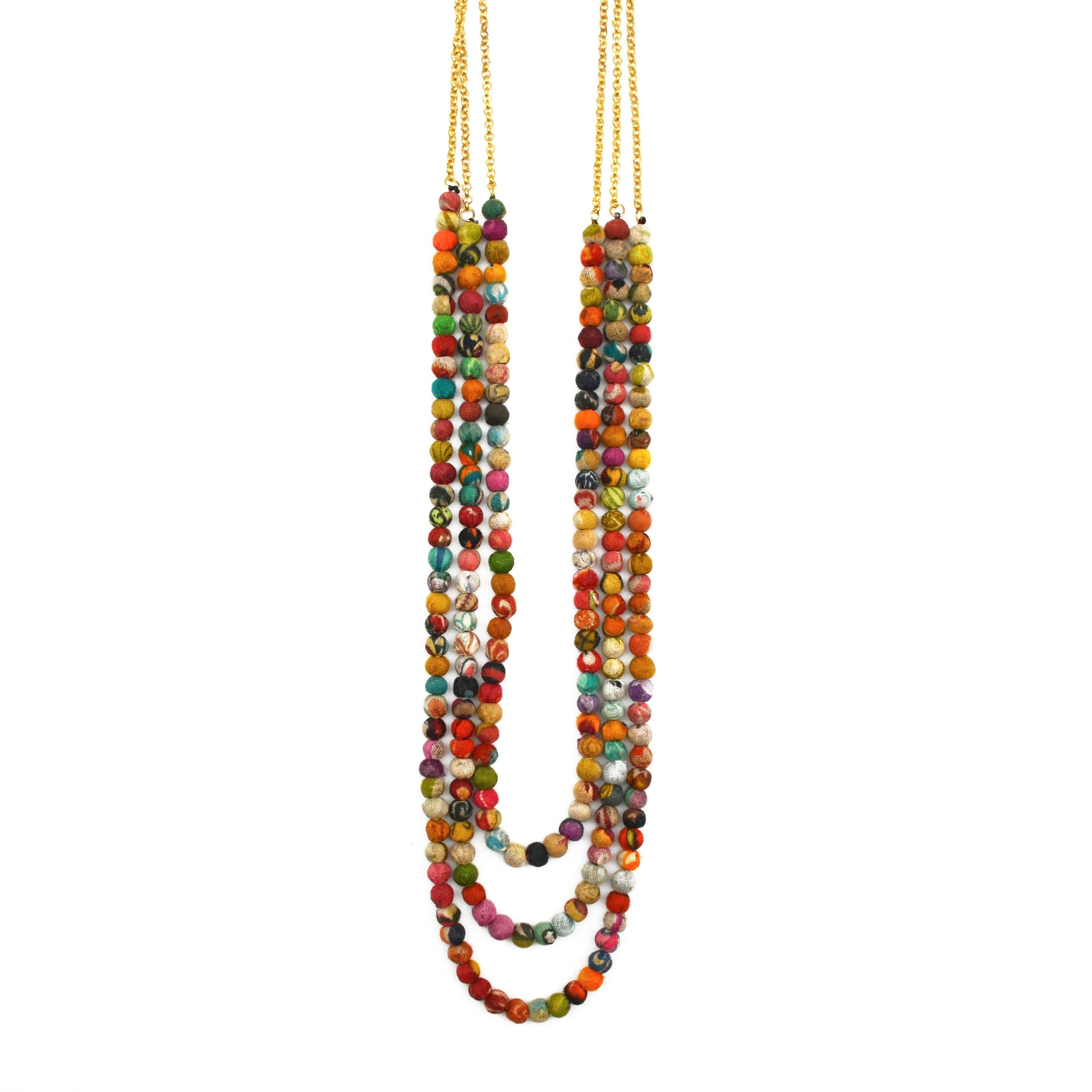 Aasha Layered Beaded Kantha Handcrafted Necklace