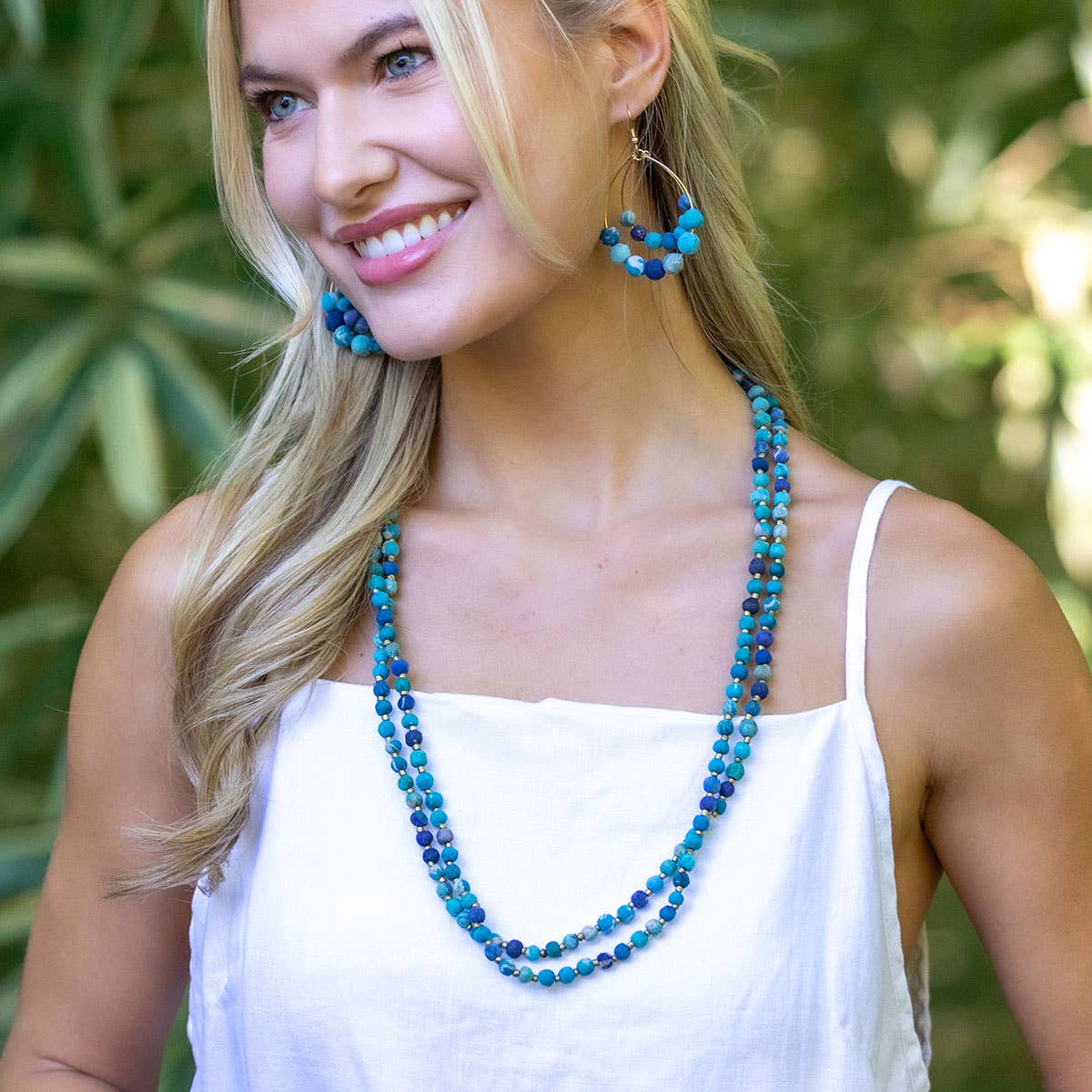 Aasha Aqua Layered Kantha Beaded Handcrafted Necklace