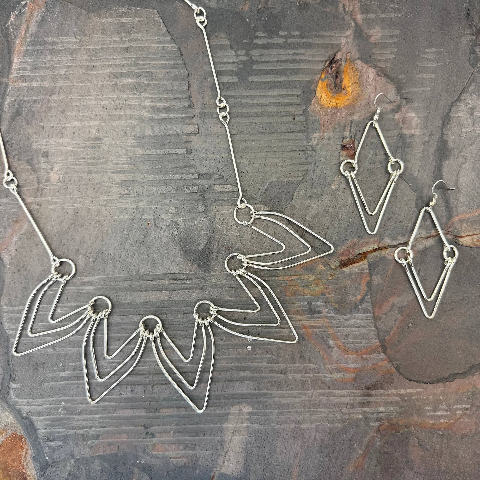 Handcrafted Geometric Arrow Path Silver Necklace