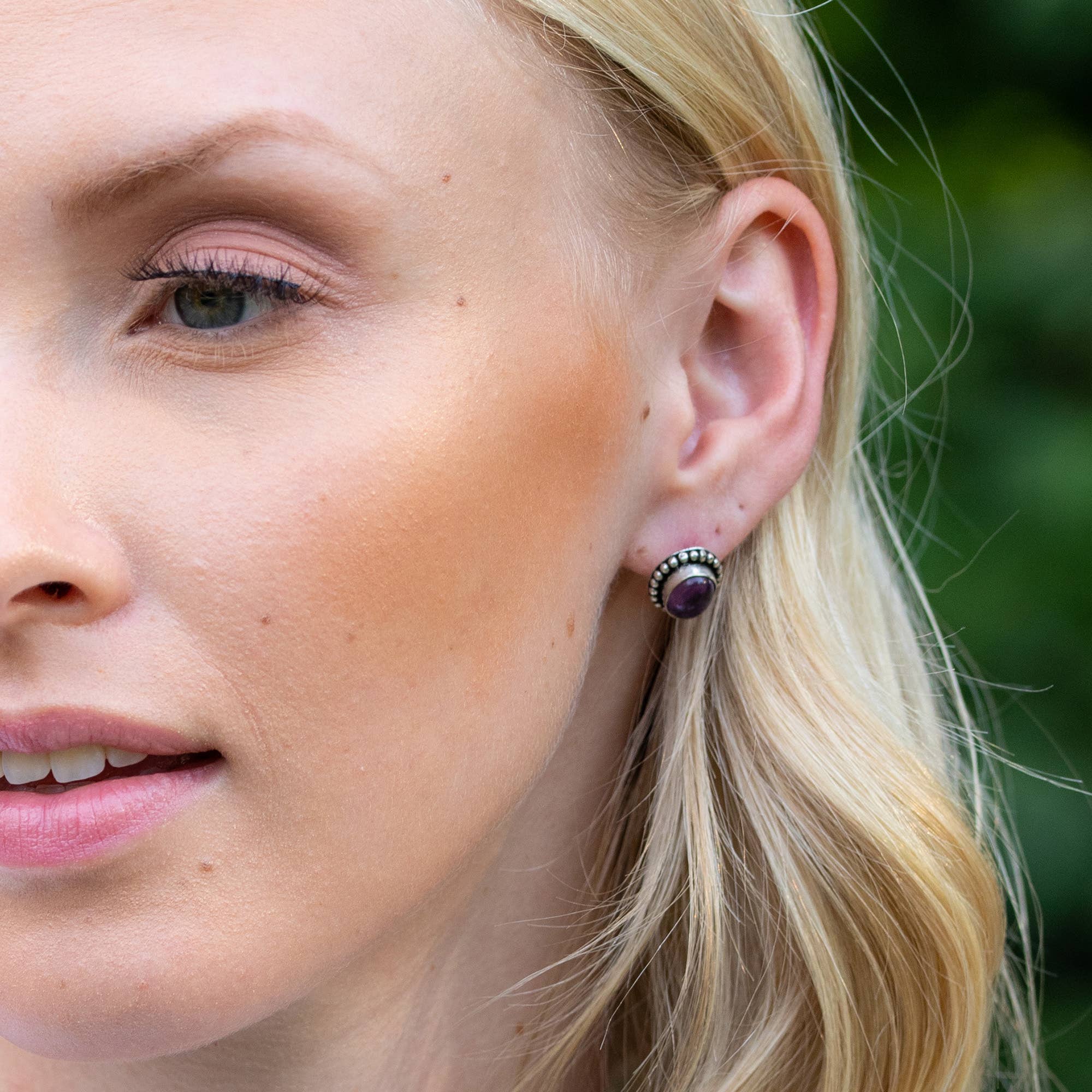 Kashi Semiprecious Stone Post Earrings - Amethyst