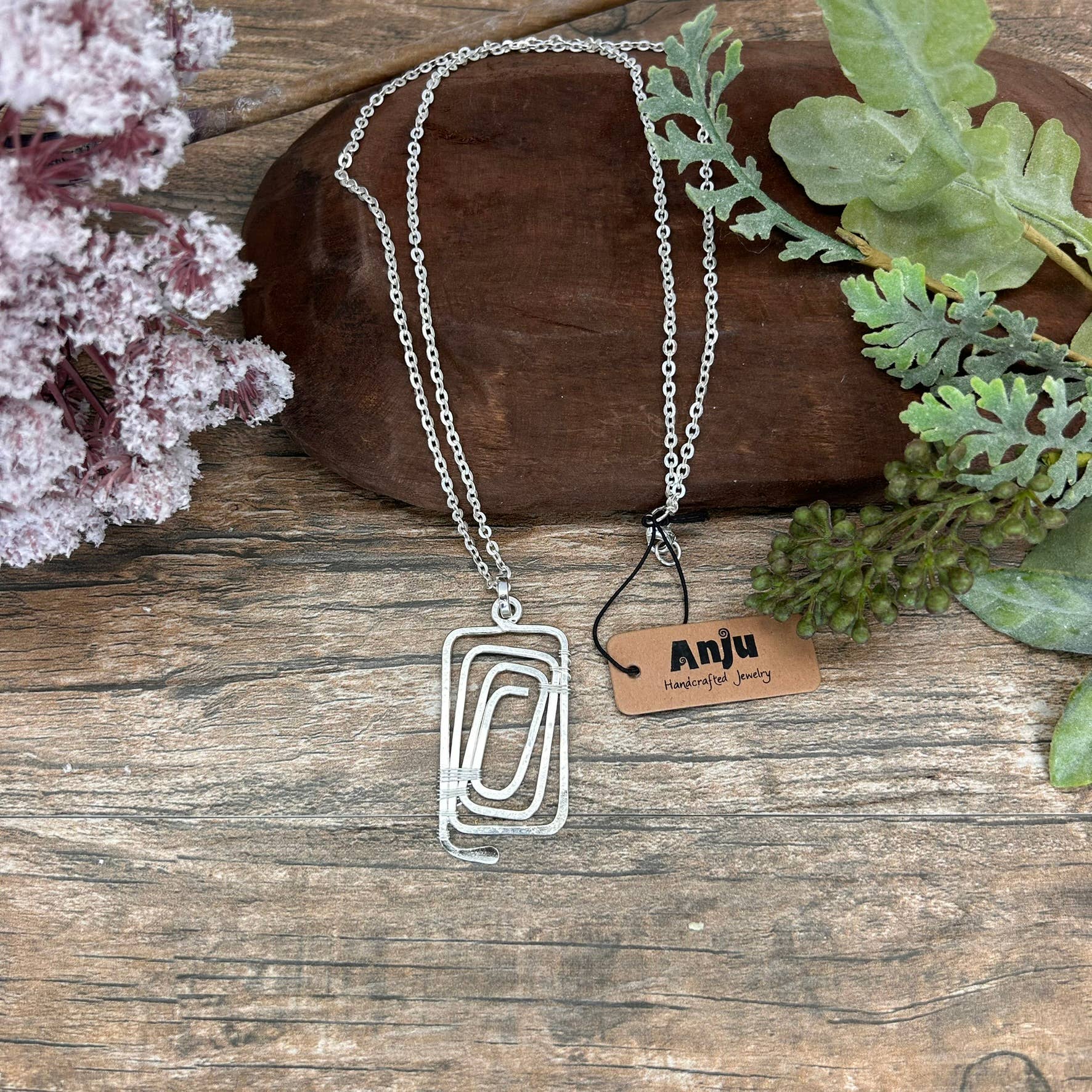 Silver Plated Pendant Necklace - Angled Rectangle