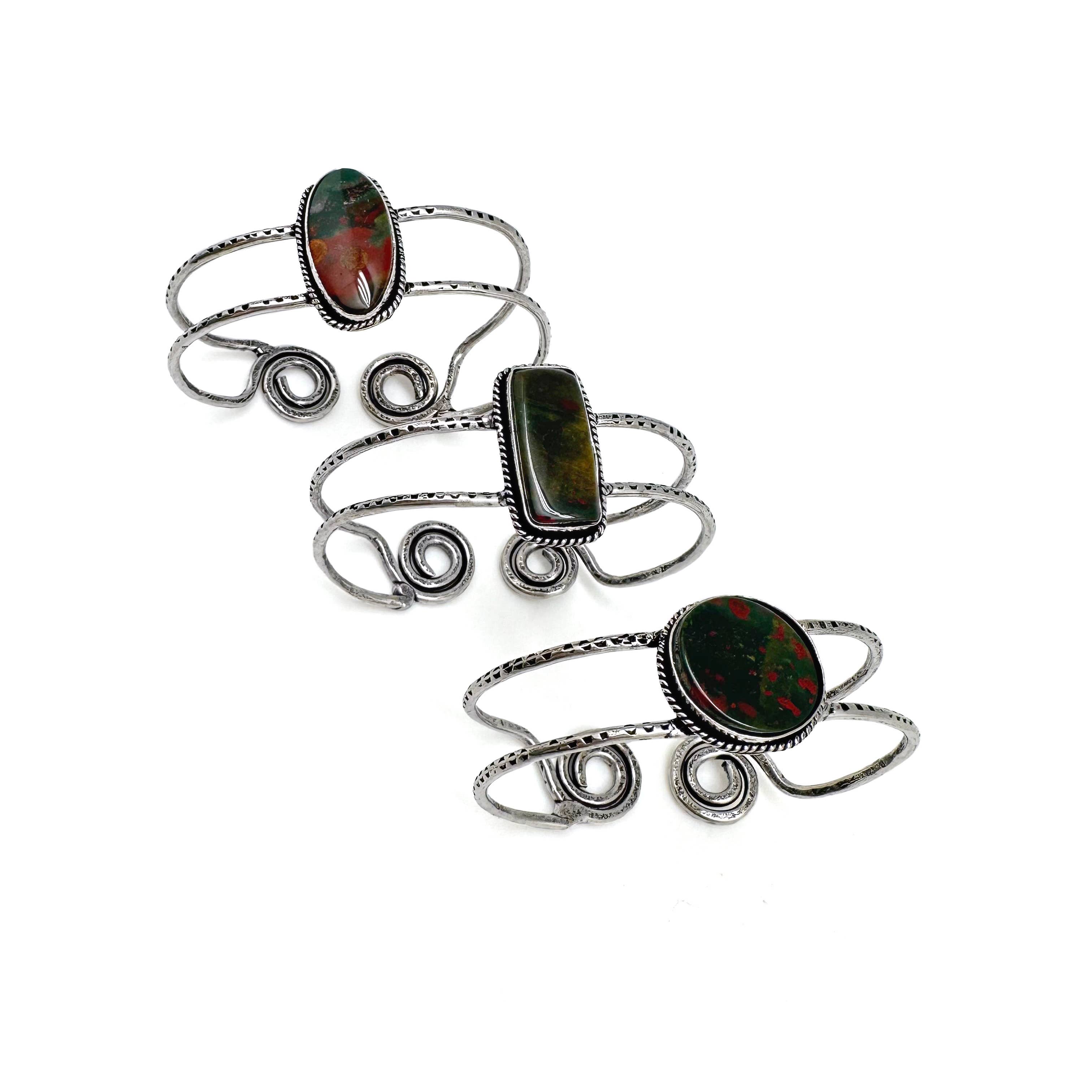 Handcrafted Kashi Semiprecious Stone Cuff - Blood Stone