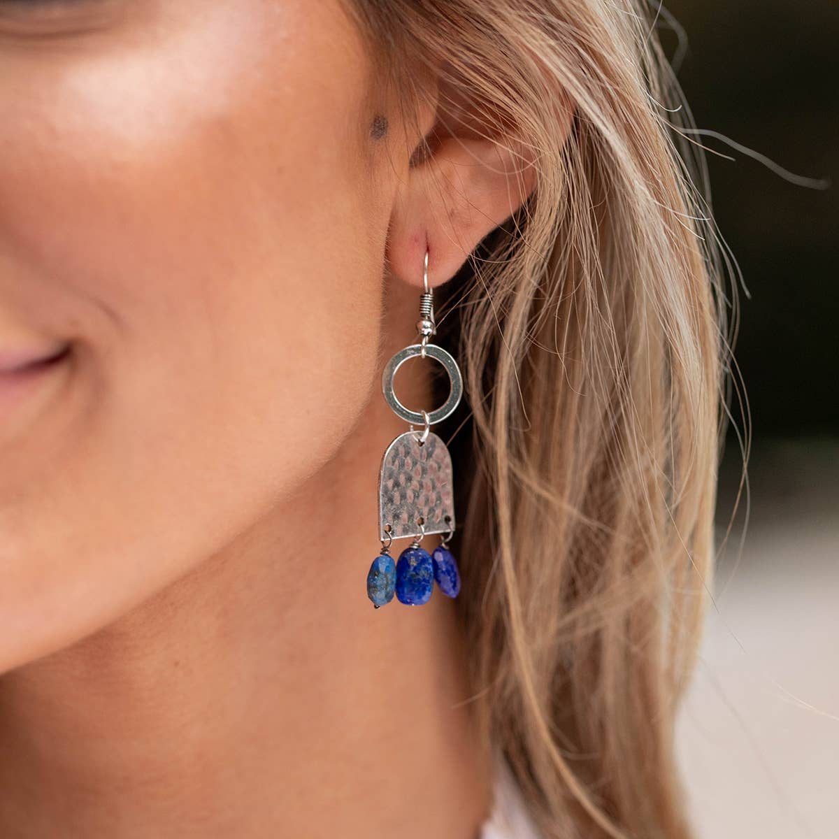 Banjara Collection Earrings - Hammered Silver and Lapis