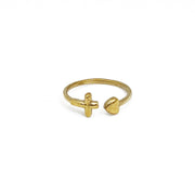 Handcrafted Gold Plated Brass Cross & Heart Ring