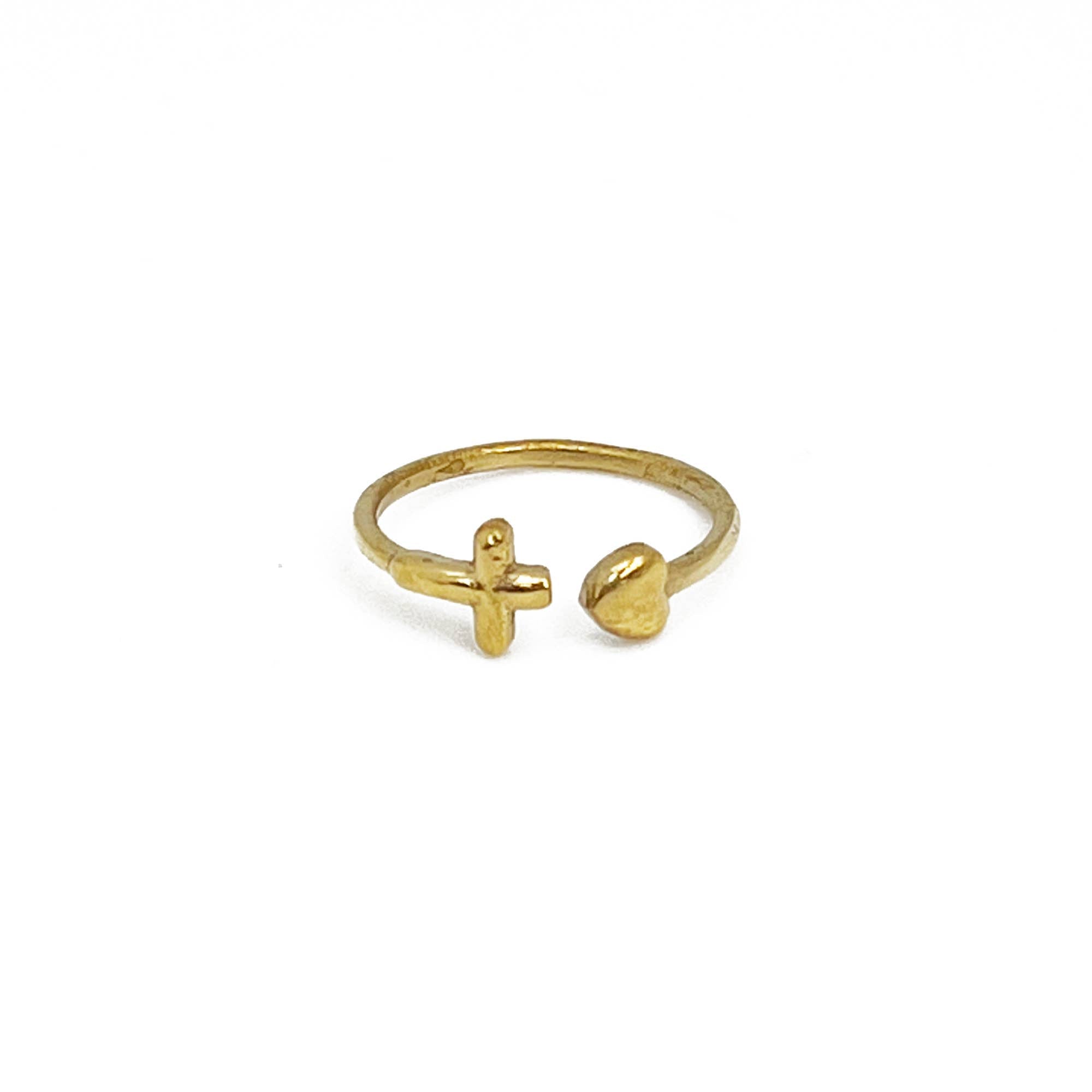 Handcrafted Gold Plated Brass Cross & Heart Ring