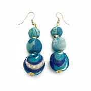 Aasha Trio Aqua Big Beaded Kantha Handcrafted Earrings