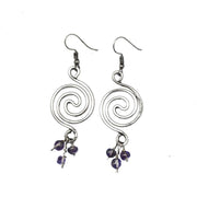 Banjara Silver Mirrored Spiral and Amethyst Earrings