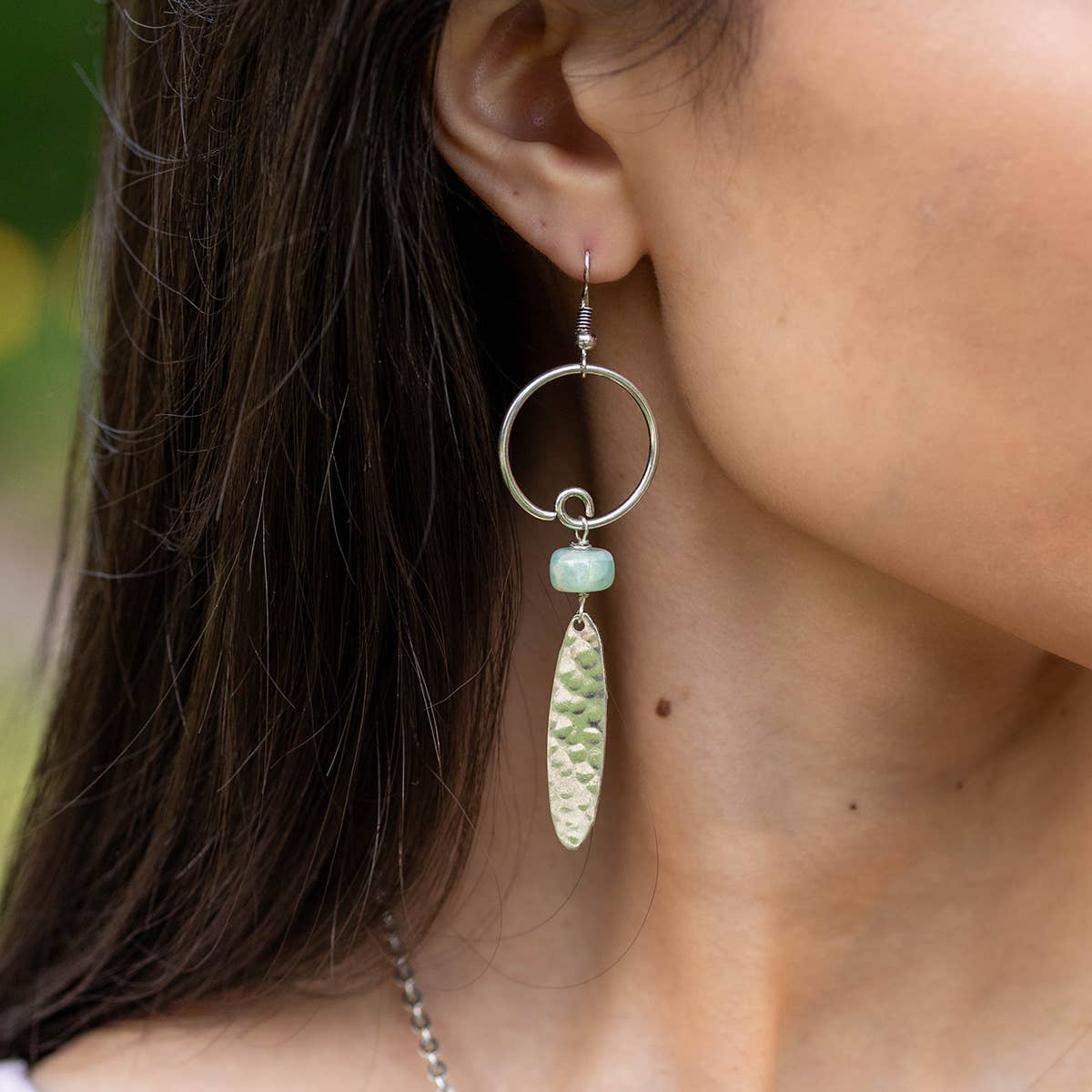 Banjara Earrings - Hammered Silver and Amazonite Beads