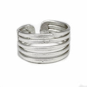 Silver Plated Adjustable Ring - Five Thick Bands
