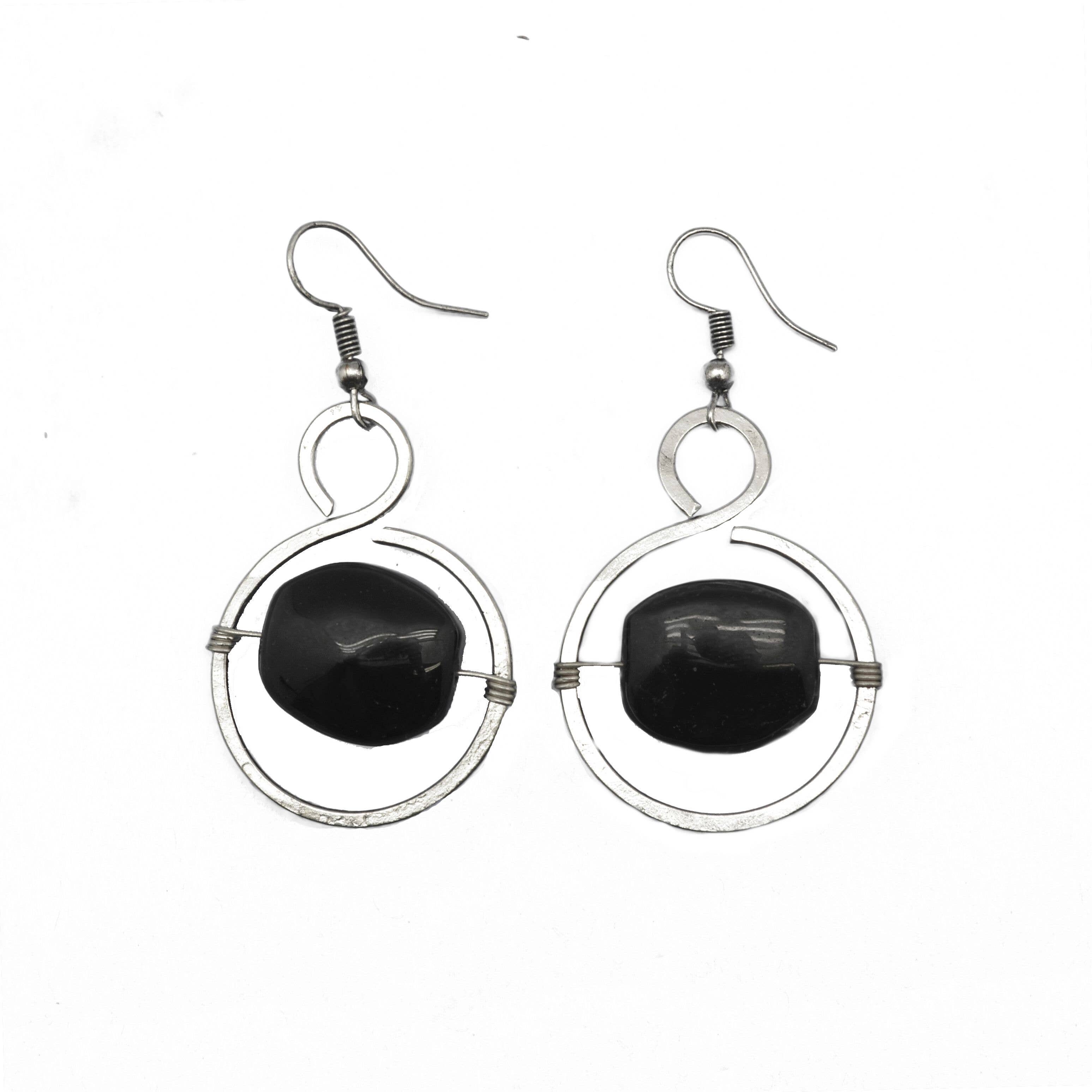 Banjara Circle Frame Black Onyx Earrings