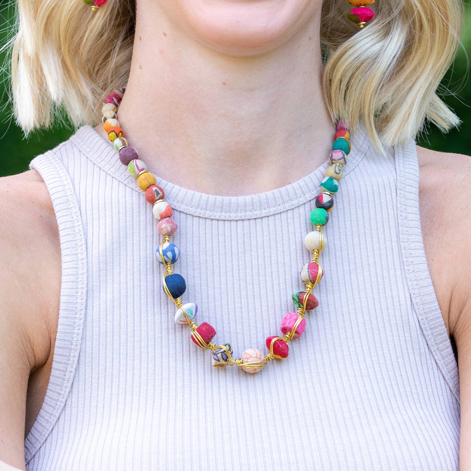 Aasha Double Wire Wrapped Mixed Beads Mid-Length Necklace