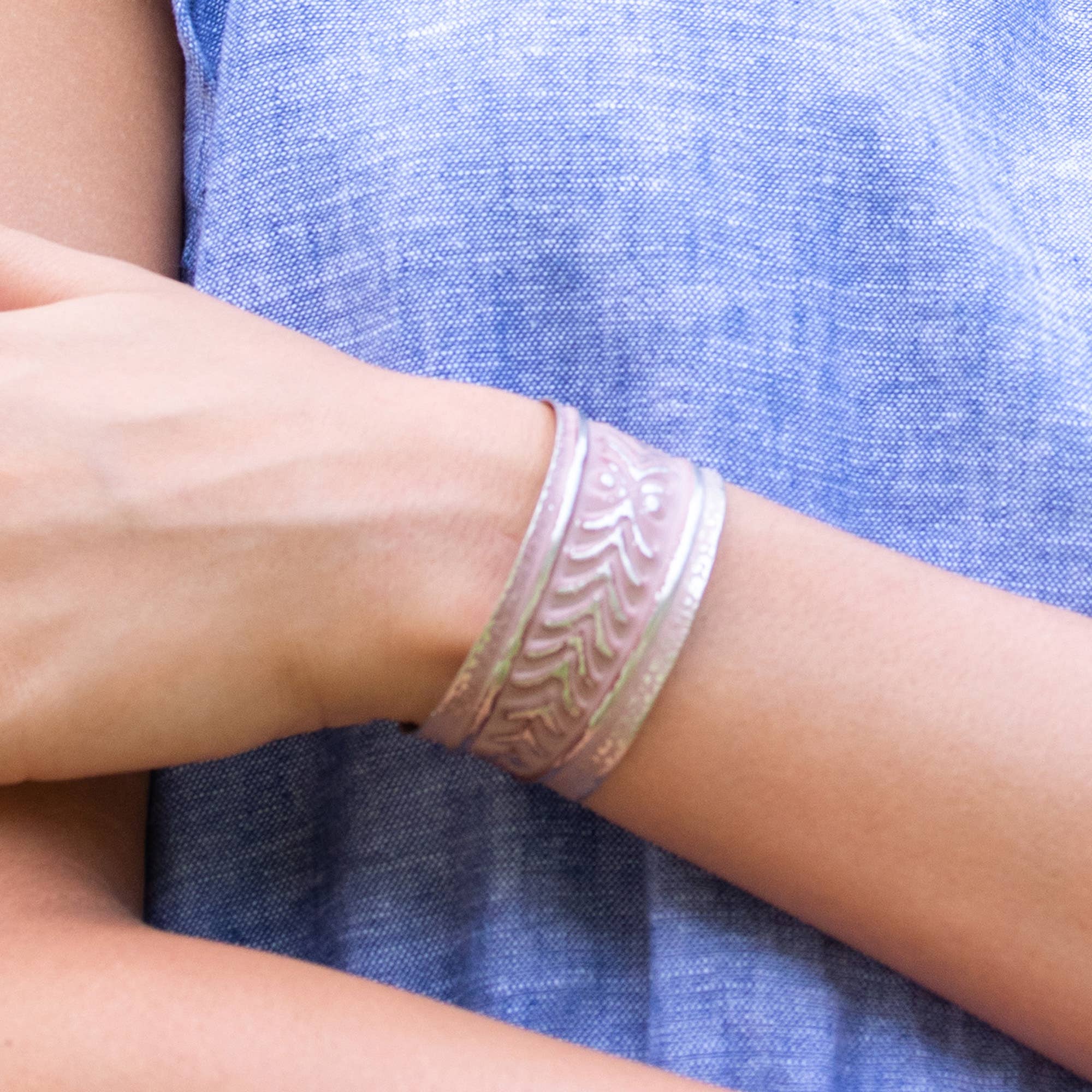 Silver Patina Bracelet - Dusty Rose Chevrons