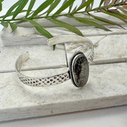 Handcrafted Semiprecious Stone Cuff - Black Fossil Coral