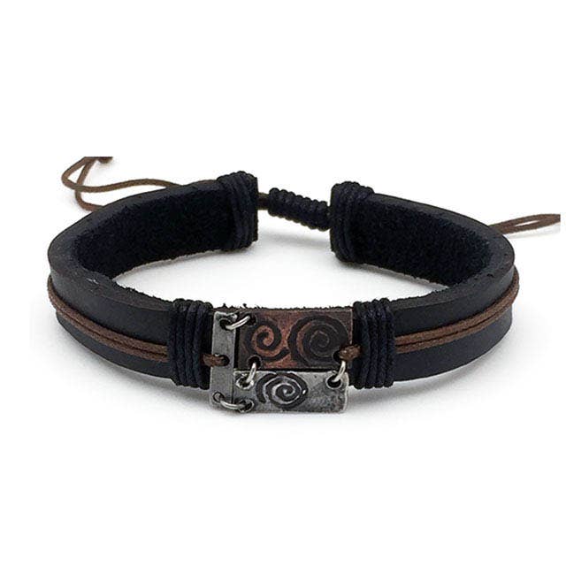 Pull Tie Leather Bracelet - Spirals in Rectangle