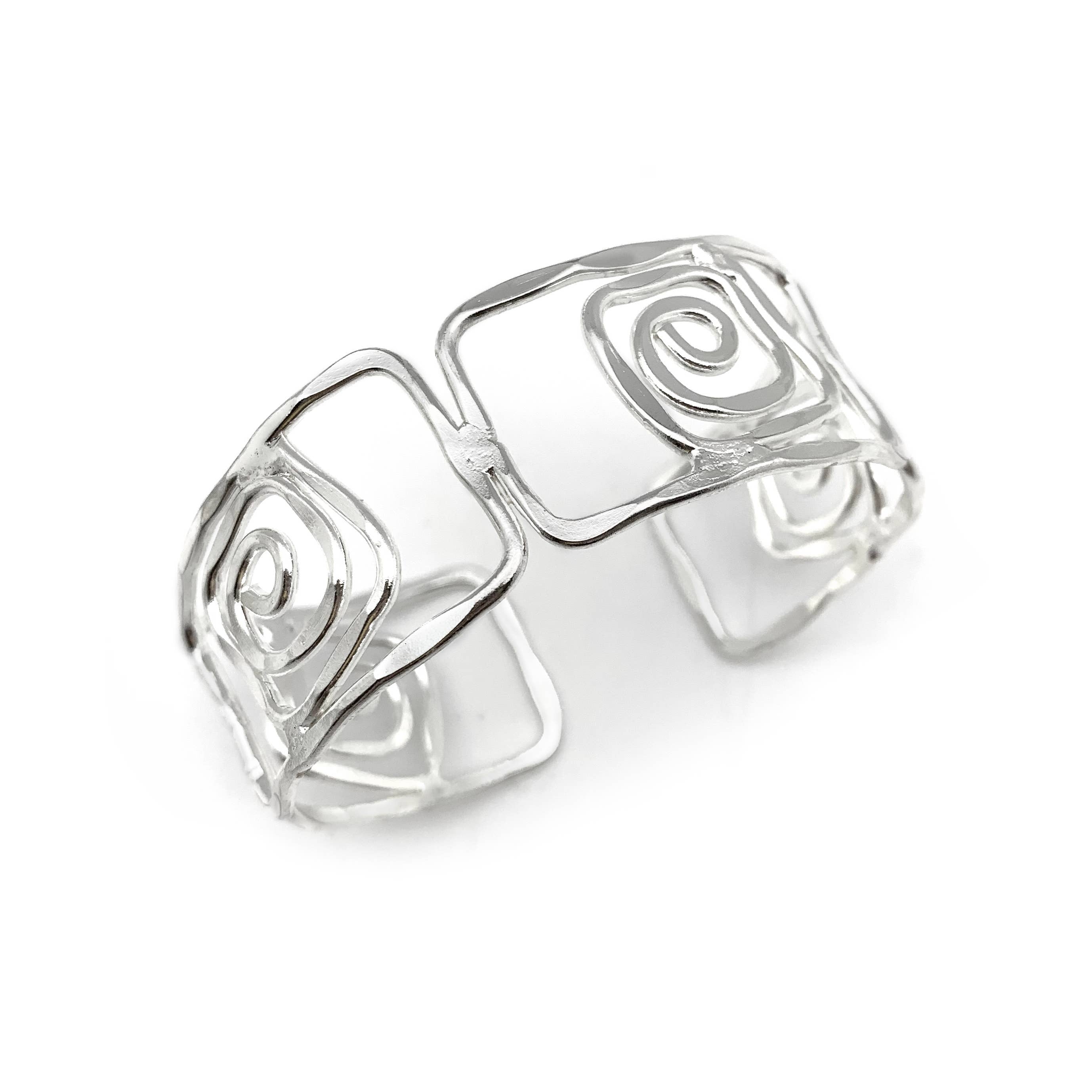 Silver Plated Adjustable Cuff Bracelet - Square Rectangles