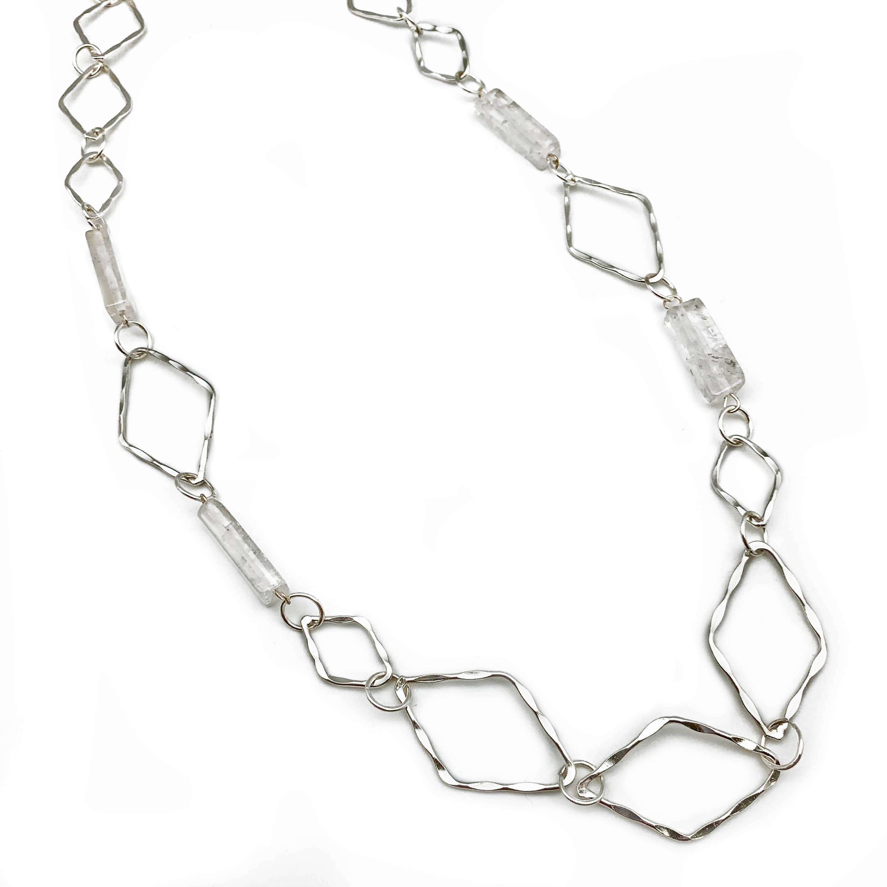 Silver Plated Necklace with Semi-Precious Stones - Quartz