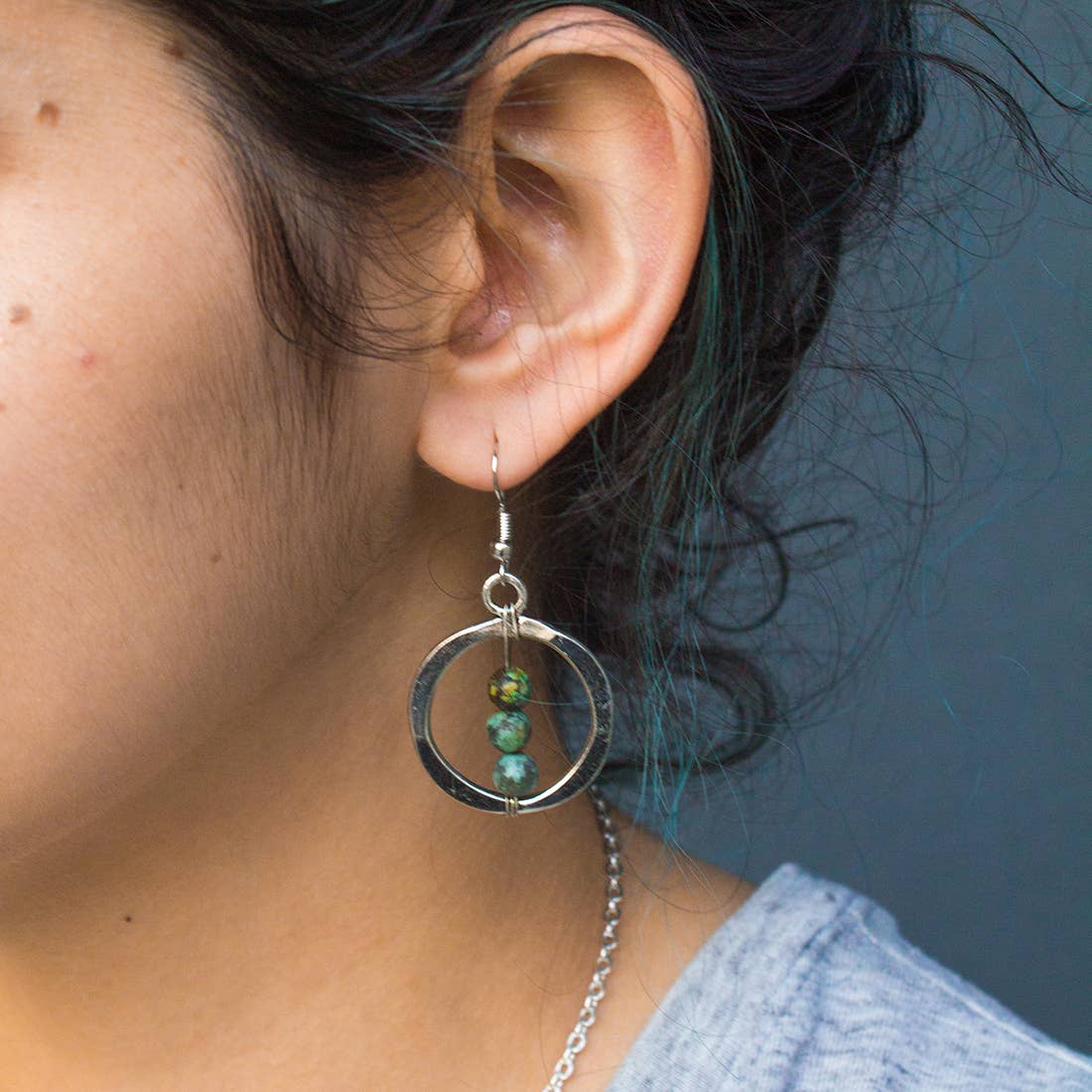 Banjara Earrings - Antique Silver with Azurite Jasper