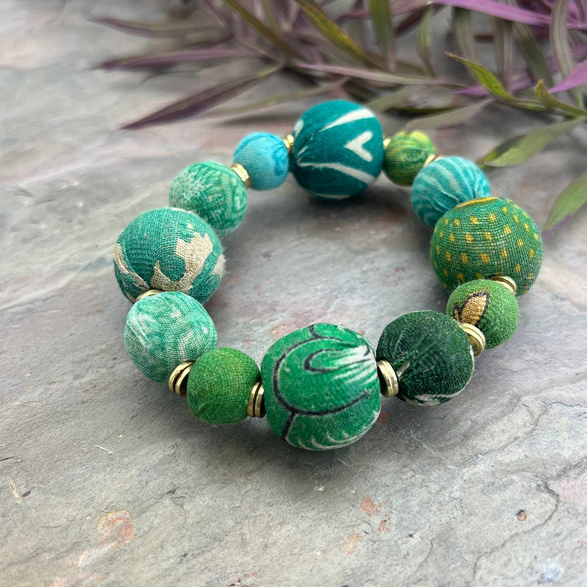 Aasha Bold Seagrass Stretch Kantha Handcrafted Bracelet