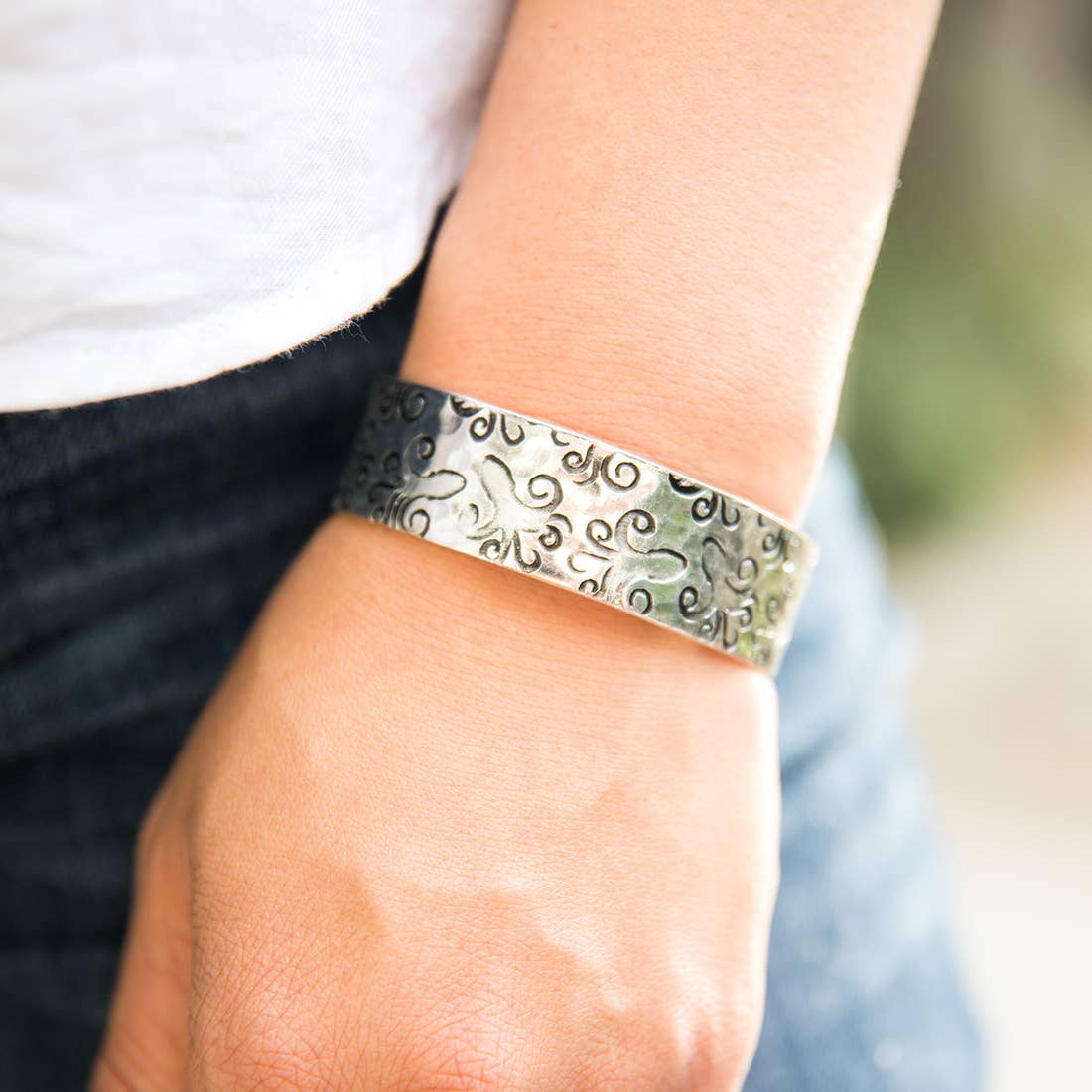 Octopus Silver Engraved Cuff Bracelet