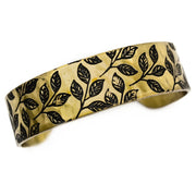 Four Leaves Brass Engraved Cuff Bracelet