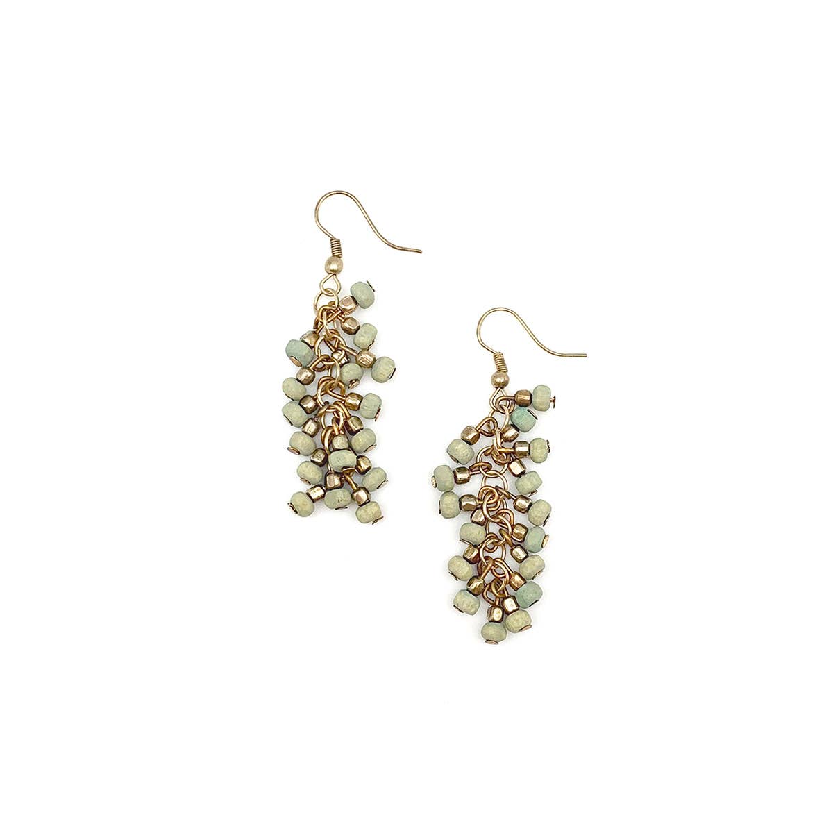 Sachi Chromatic Hues - Sage Green Dangle Cluster Earrings