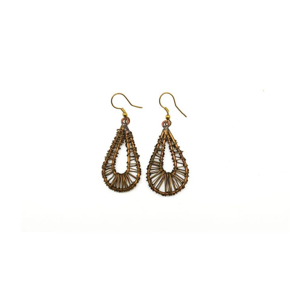 Basketweave Teardrop in Teardrop Antique Brass Earrings