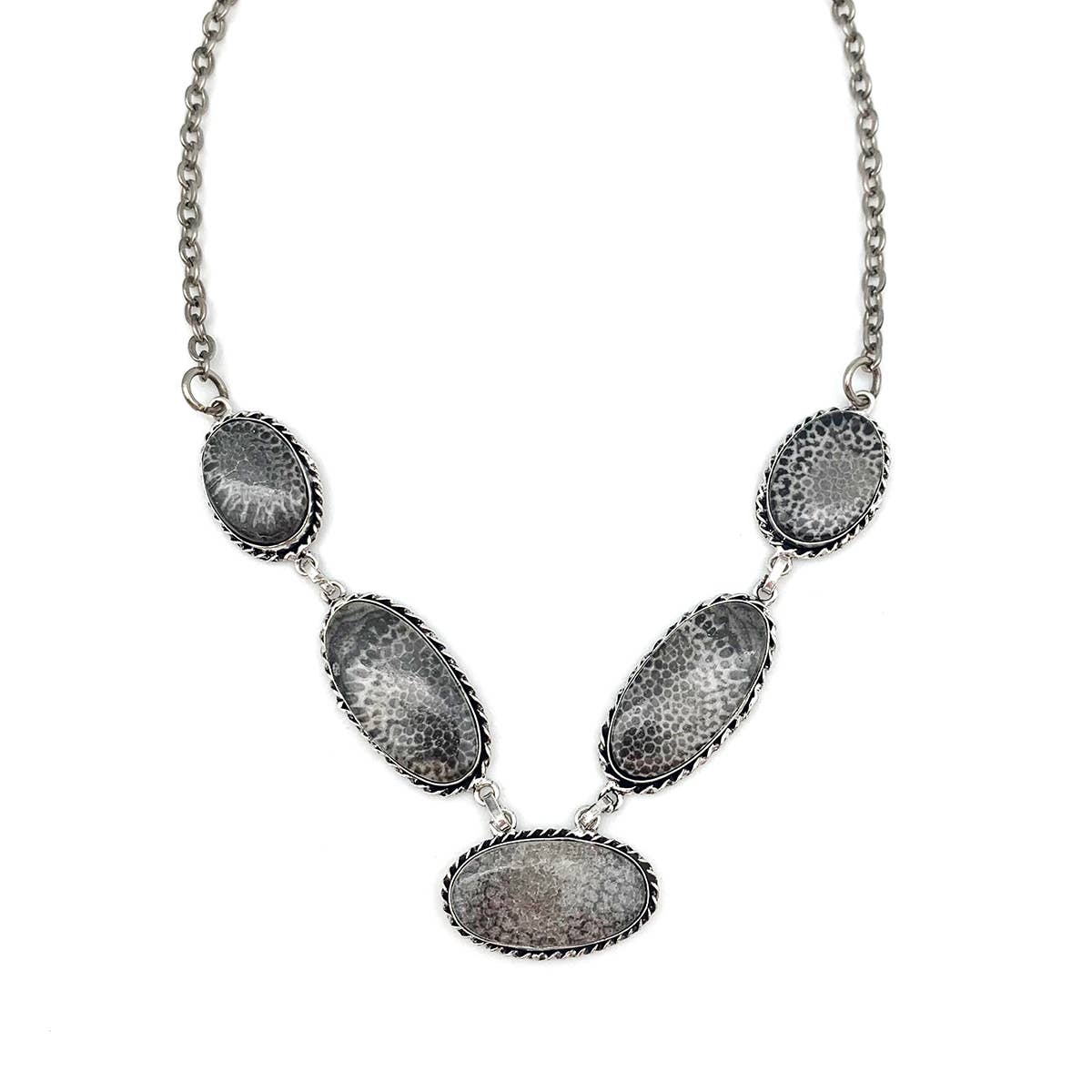 Handcrafted Semiprecious Stone Necklace - Black Fossil Coral