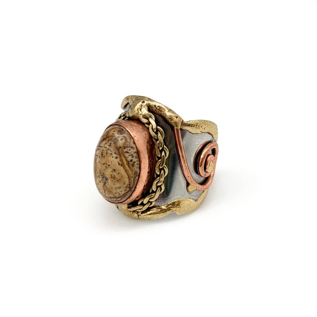Mixed Metal and Picture Jasper Stone Ring