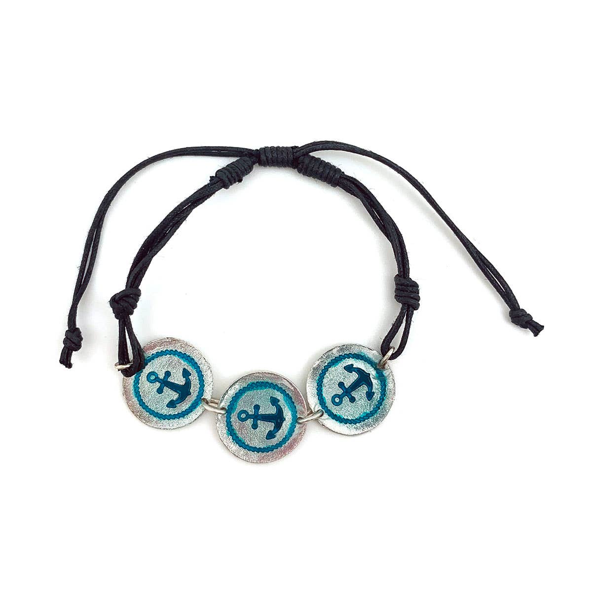 Pewter Bracelet with Color Enamel - Teal/Aqua Anchor