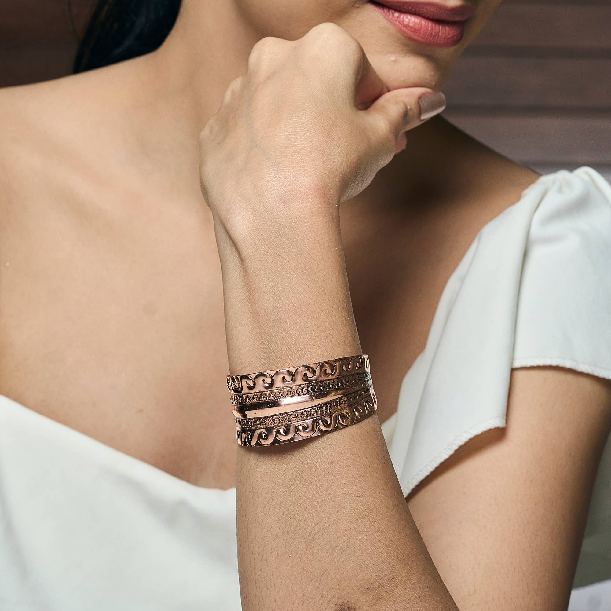 Handcrafted Ocean Wave Scroll Copper Cuff