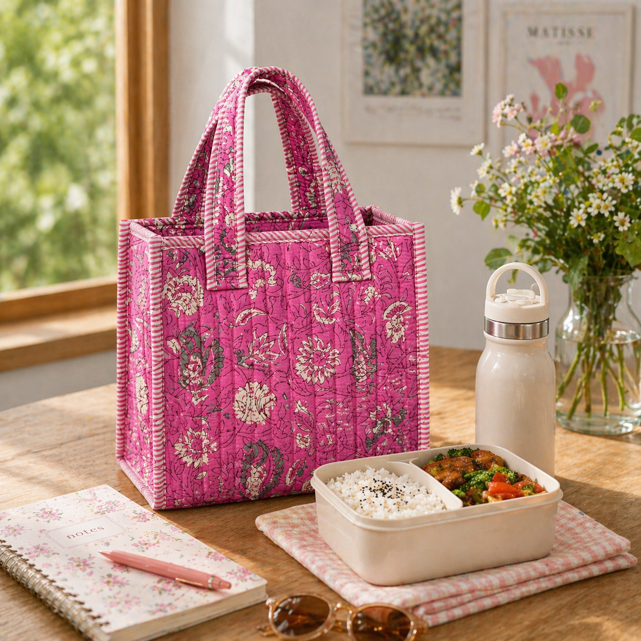 Paisley Pink Block-Printed Quilted Mini Tote