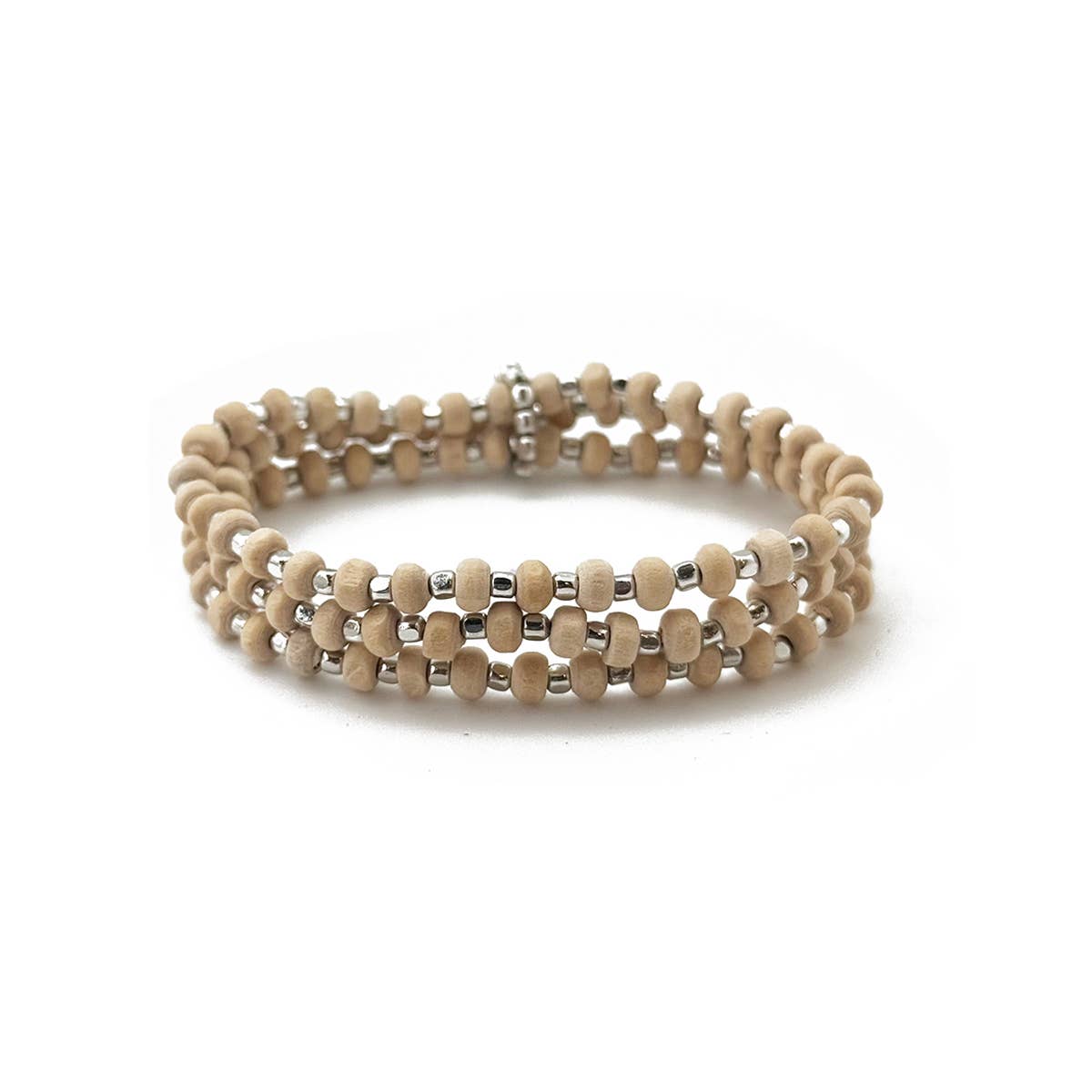 Sachi Wood Bead Wrap Bracelet - Beige