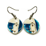 Pewter Earrings with Color Enamel - Teal/Cream